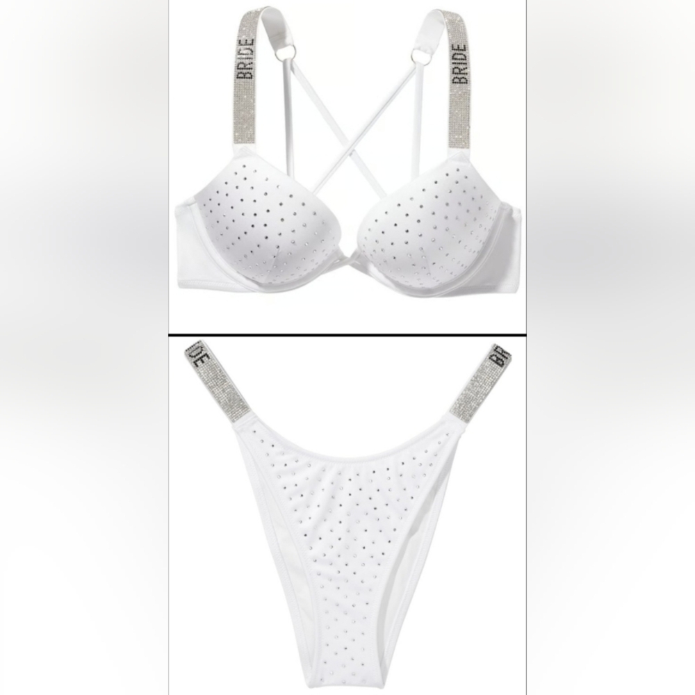 34DD/M VS Swim Bride Diamanté Shine Strap Bombshell Brazilian Bikini Set